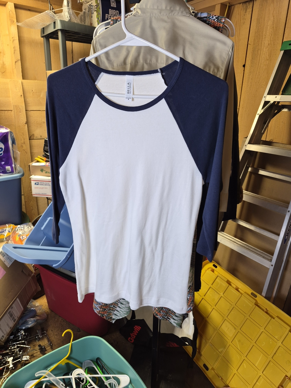 Bella Canvas Navy and White Long Sleeve Raglan Tee Bin 64